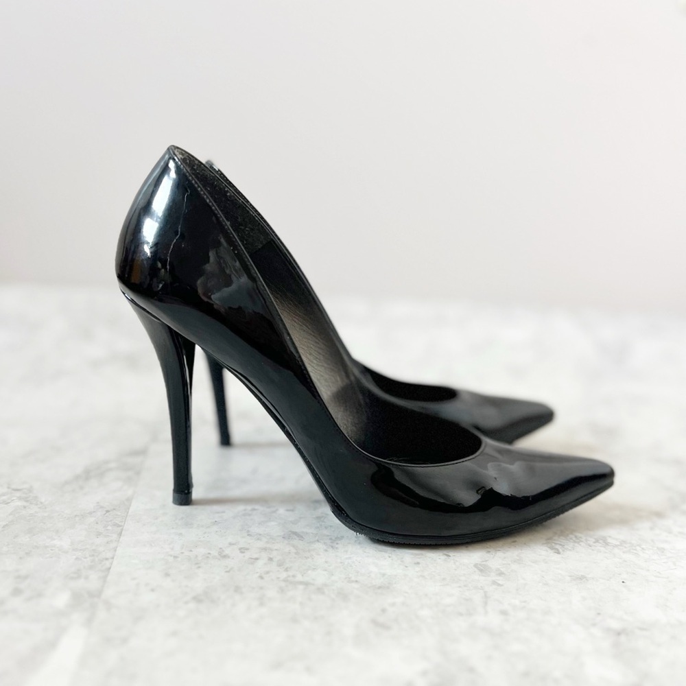 Stuart Weitzman Naughty Patent Leather Point Toe Pumps Black 10.5 Heels Stilleto